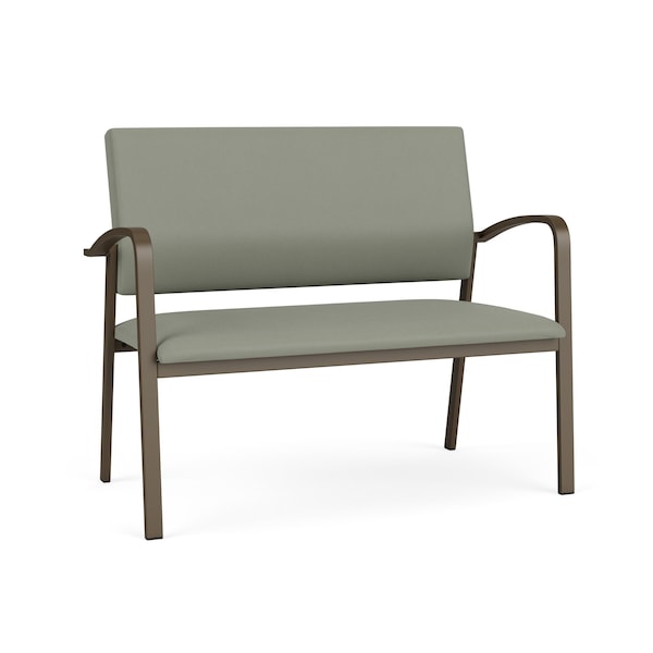 Lesro Newport 2 Seat Tandem Seating Metal Frame No Center Arms, Bronze, OH Eucalyptus Upholstery NP1501 - main